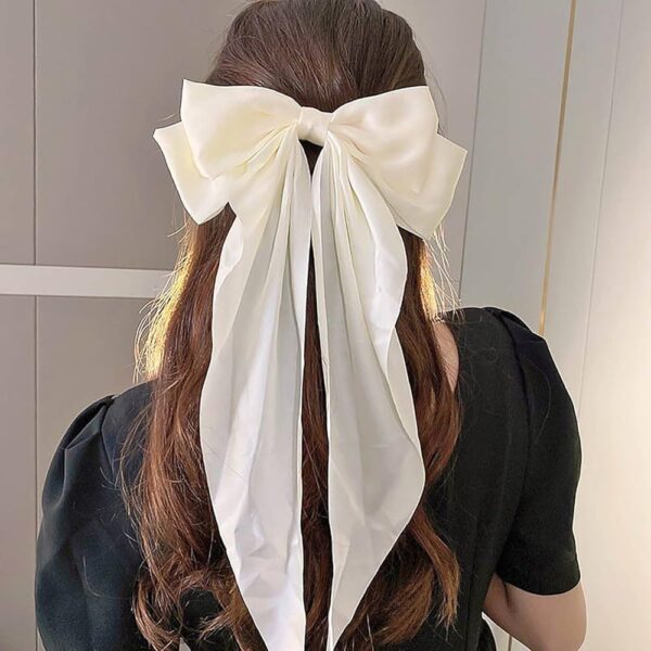 Satin Bow Hair Clip – White