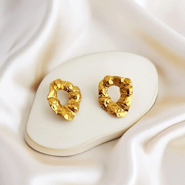 18K Gold Plated Textured Donut Earrings – Anti-Tarnish Statement Jewelry - Image 2