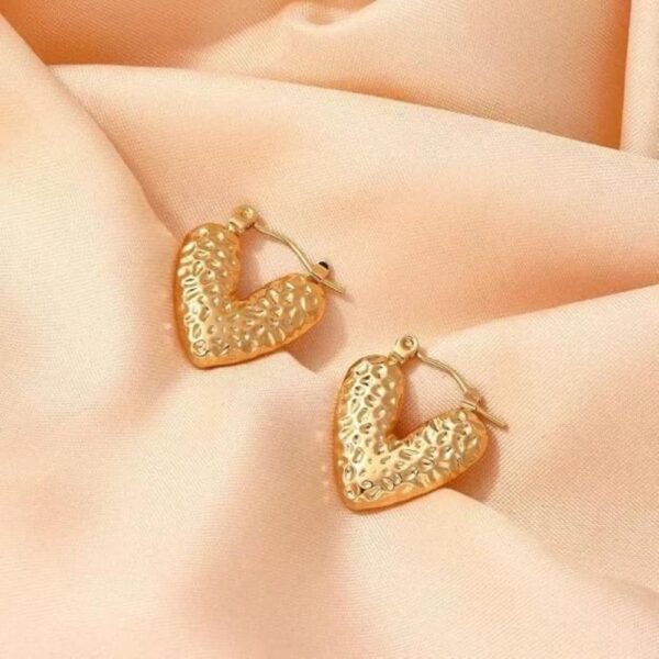 Anti-Tarnish 18K Gold Plated Textured Heart Studs