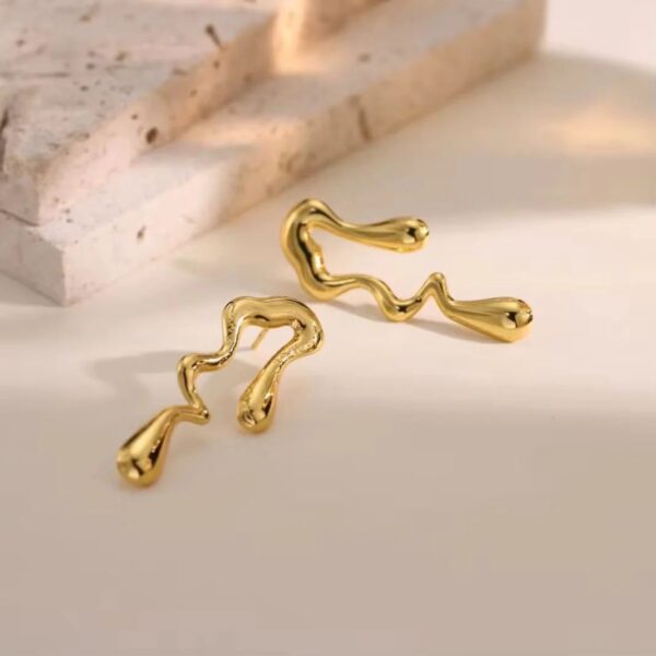 Anti-Tarnish 18K Gold Plated Artistic Drop Studs