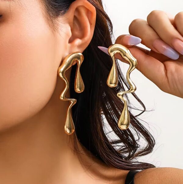 Anti-Tarnish 18K Gold Plated Artistic Drop Studs - Image 2