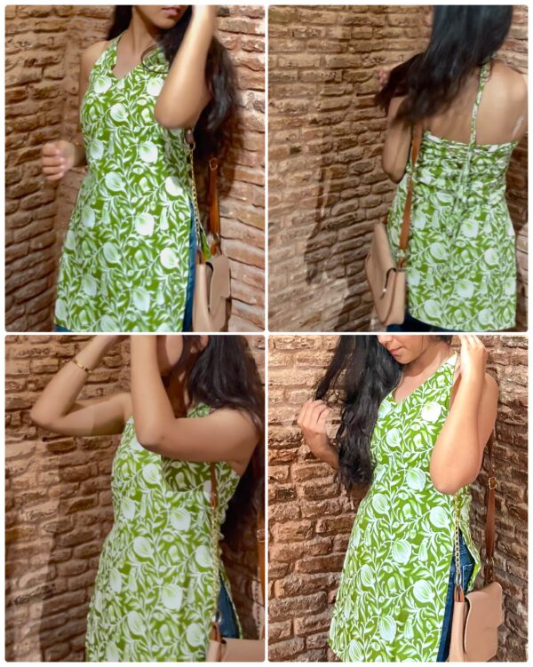 Laila - Green Halter Cotton Kurti