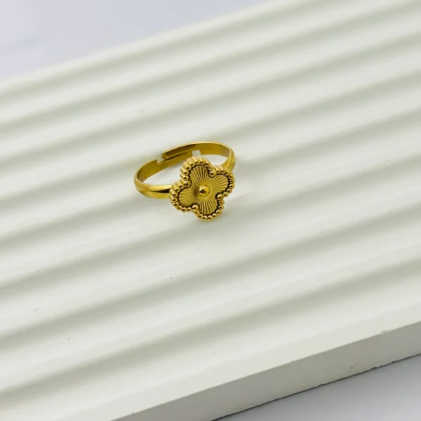 Golden Clover Adjustable Ring for Women | Anti-Tarnish & Waterproof Finish - Image 2