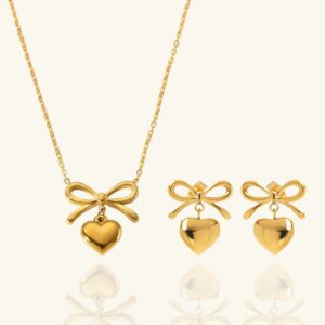 Bow Heart Earrings & Pendant Combo