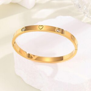 18K Gold Plated Love Bangle for Women with Crystal Studs – Designer Kada Bracelet