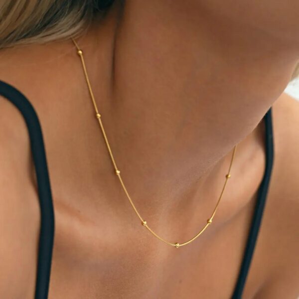 Minimalist Gold-Plated Beaded Chain Necklace - Image 2