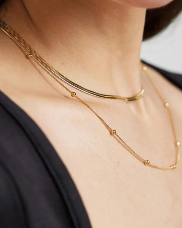Snake Chain and Beads Chain Combo – Gold-Plated Necklace Set