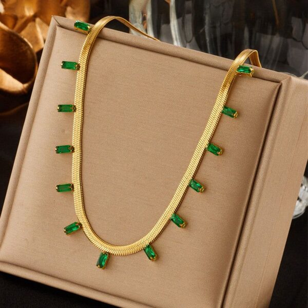 18K Gold Plated Emerald Choker Necklace - Image 2