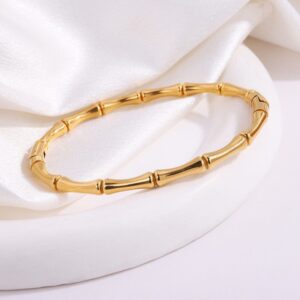 18K Gold Plated Bamboo Joint Cuff Bangle | Anti-Tarnish Minimalist Bracelet