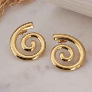 18K Gold Plated Spiral Stud Earrings.