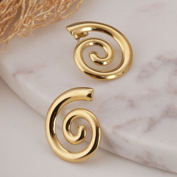 18K Gold Plated Spiral Stud Earrings. - Image 2