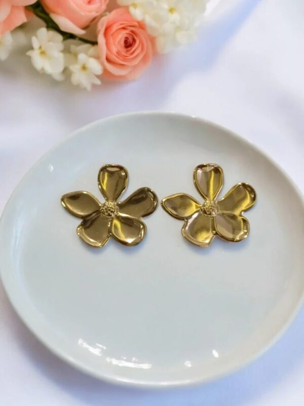 Gold Plated Flower Stud Earrings - Image 2