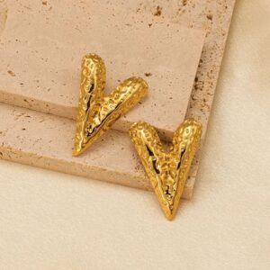 Gold Plated Textured V-Shape Stud Earrings