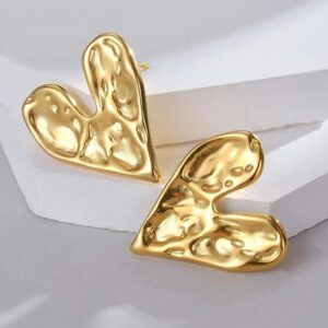 Gold Plated Textured Heart Stud Earrings