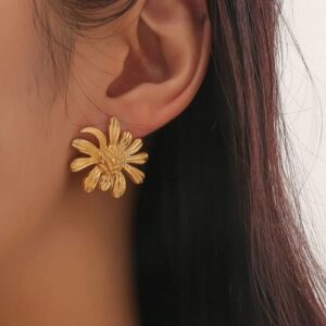 Gold Plated Daisy Flower Stud Earrings