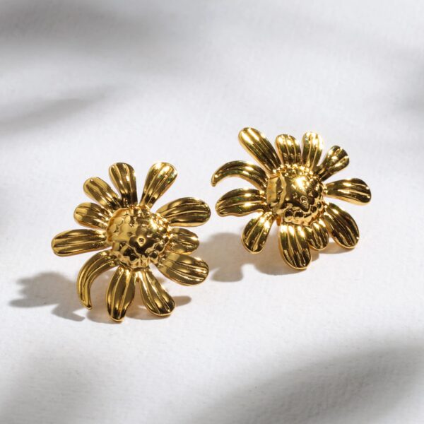 Gold Plated Daisy Flower Stud Earrings - Image 2