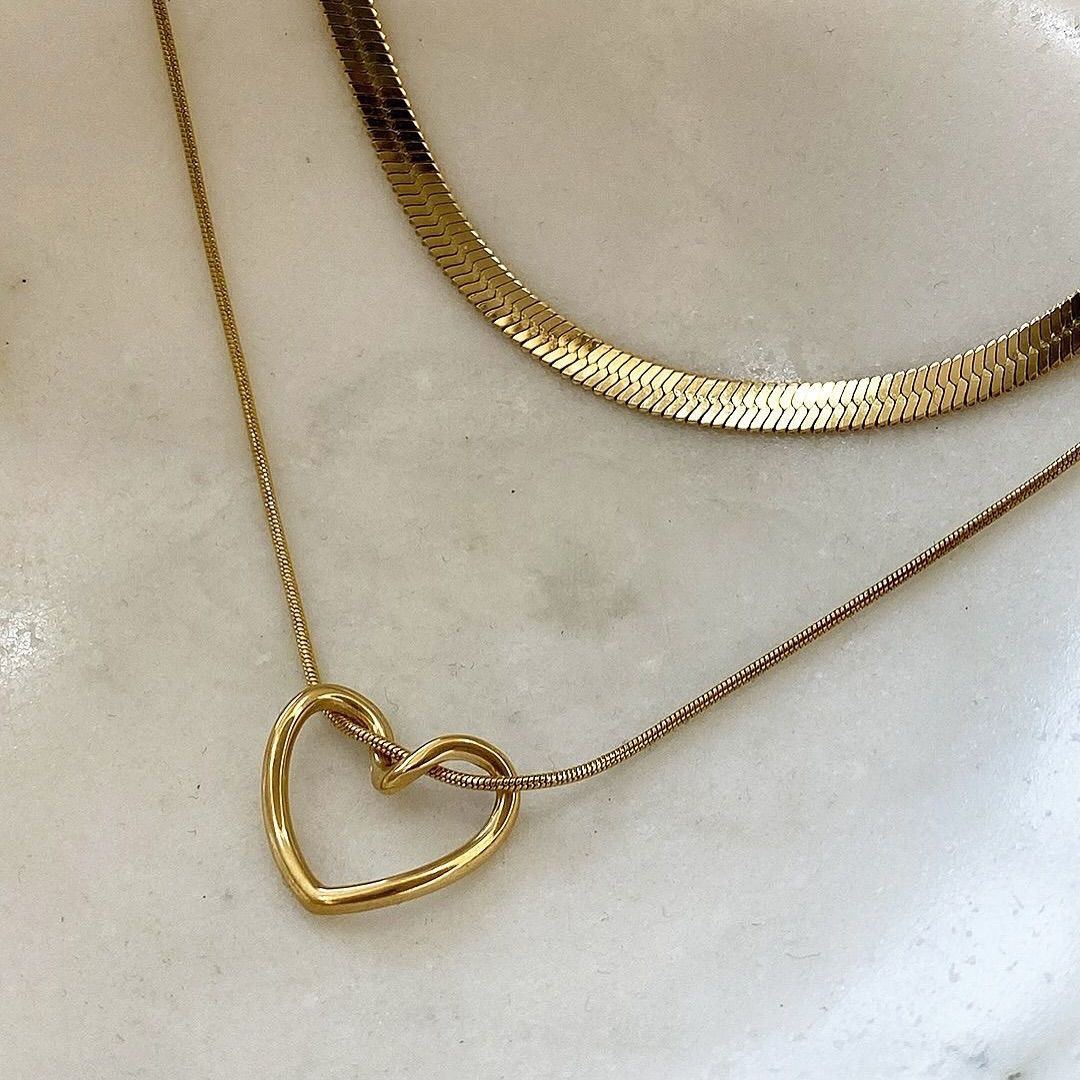 Gold Open Heart Pendant Necklace