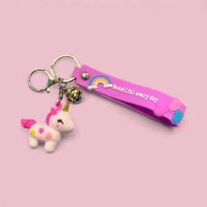 Cute Unicorn Keychain – With Rainbow Strap & Bell