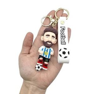 Lionel Messi Keychain – Football Player with White Strap