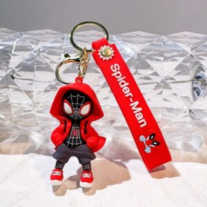 Black Spider-Man Keychain – Superhero Figurine with Red Strap