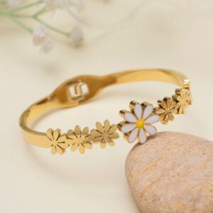 Stainless Steel 18K Gold Plated Floral Bracelet