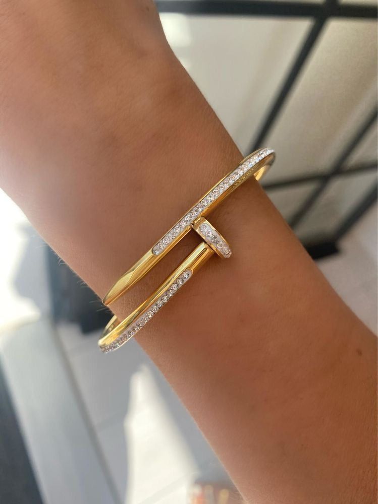 18K Gold Plated Nail Bracelet – Modern Bangle - Image 3