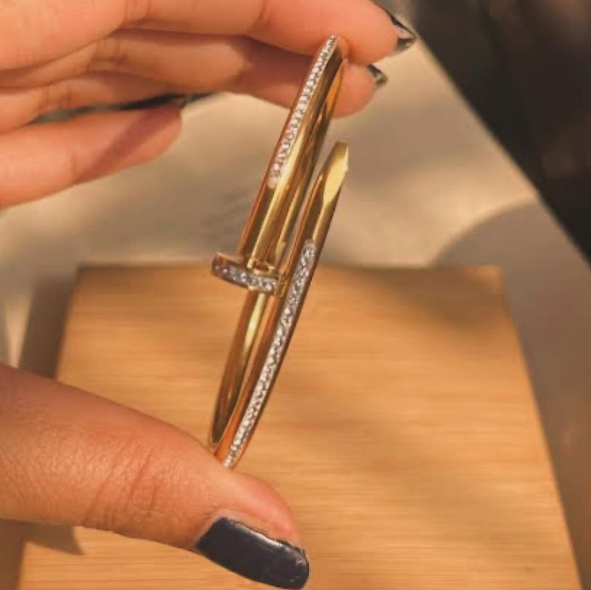 18K Gold Plated Nail Bracelet – Modern Bangle - Image 2