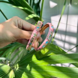 Charming Pink Enamel Floral Bangles with Gold Detailing