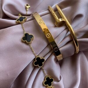 18K Gold Plated Clover Charm Bracelet Set