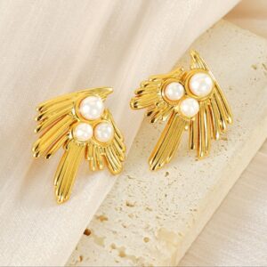 Celestial Pearl Wing Earrings – 18K Gold Finish