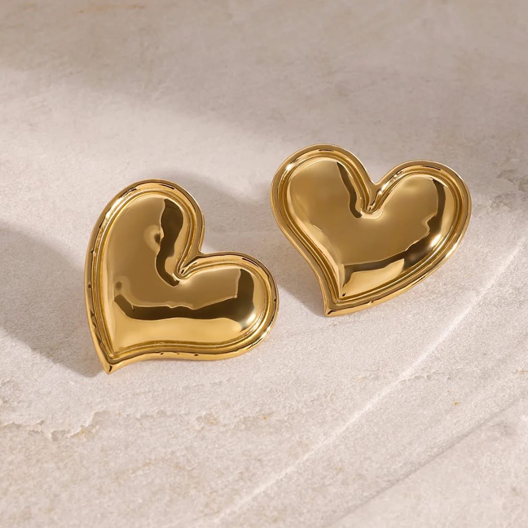 18K Gold-Plated Heart Statement Stud Earrings - Image 2