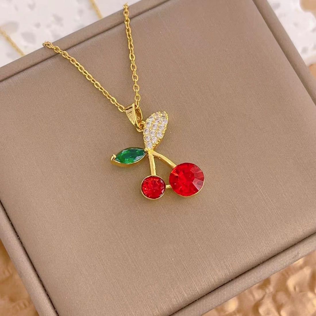 18K Gold Plated Cherry Pendant Necklace - Image 2