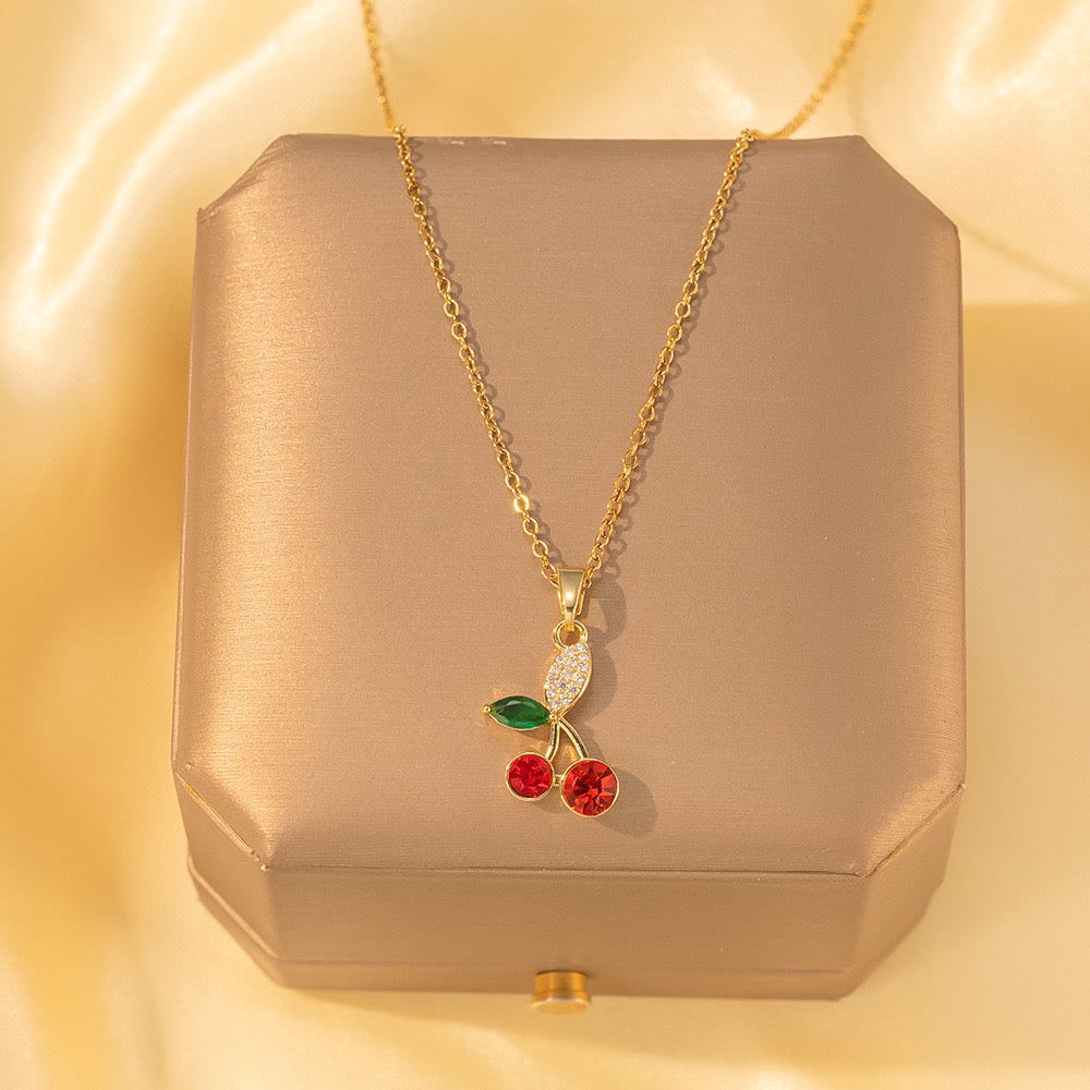 18K Gold Plated Cherry Pendant Necklace - Image 3