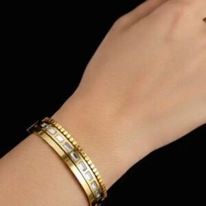 Dual Layer Geometric Gold Cuff Bracelet