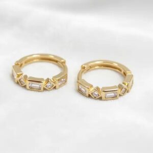 Baguette CZ Gold Huggie Hoop Earrings