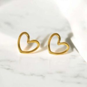 18K Gold Plated Open Heart Stud Earrings