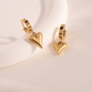 18K Gold Plated Puffy Heart Dangle Earrings