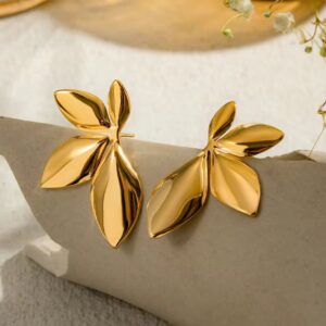 18K Gold Plated Leaf Cluster Stud Earrings