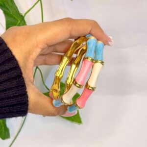 Elegant Pastel Enamel Bamboo Style Bangles