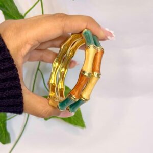 Classic Enamel Bamboo Bangles – Green & Orange