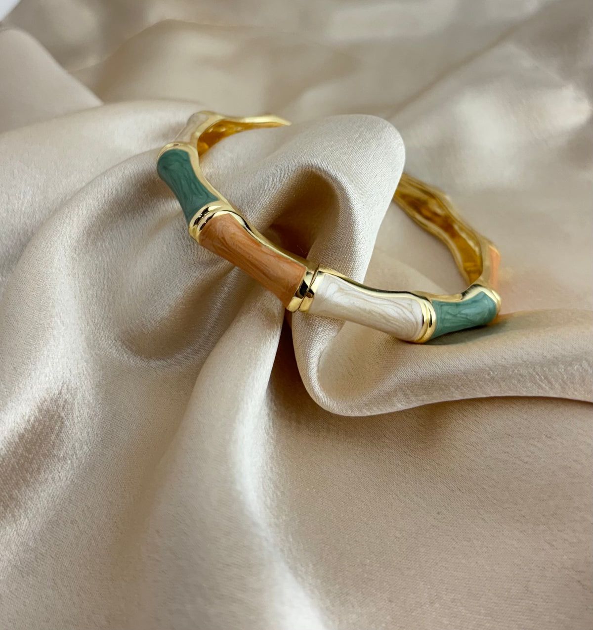 Classic Enamel Bamboo Bangles – Green & Orange - Image 2