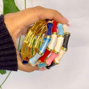 Trendy  Multicolor Enamel Bamboo Style Set