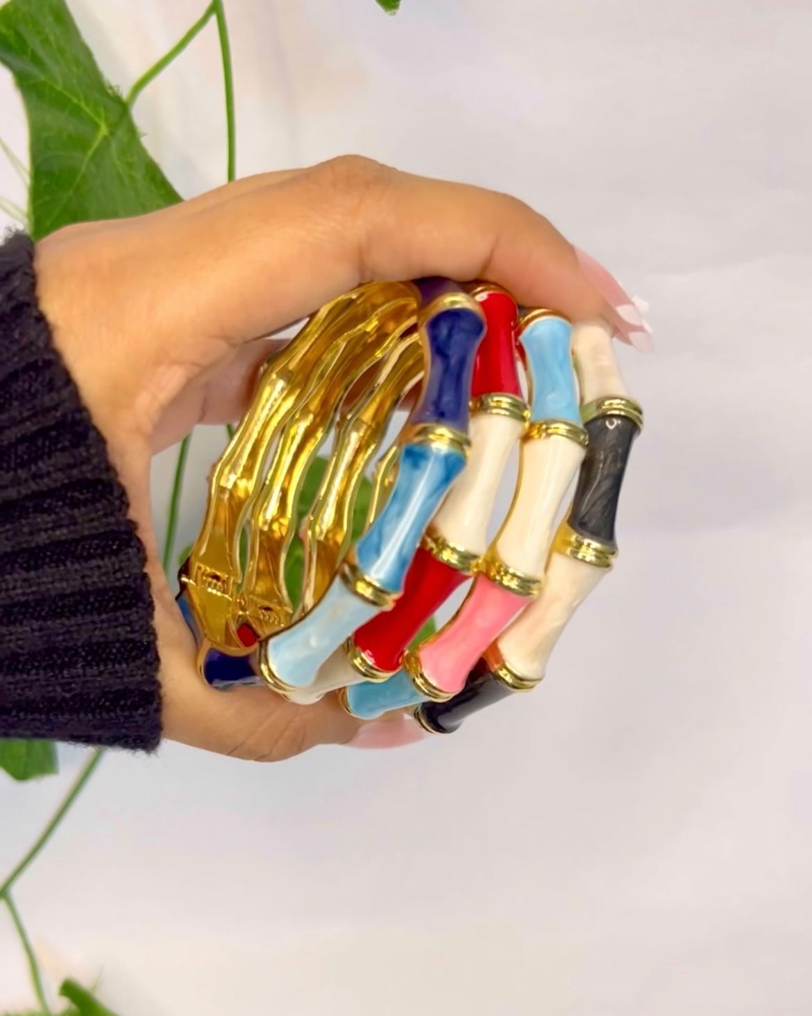 Trendy Multicolor Enamel Bamboo Style Set