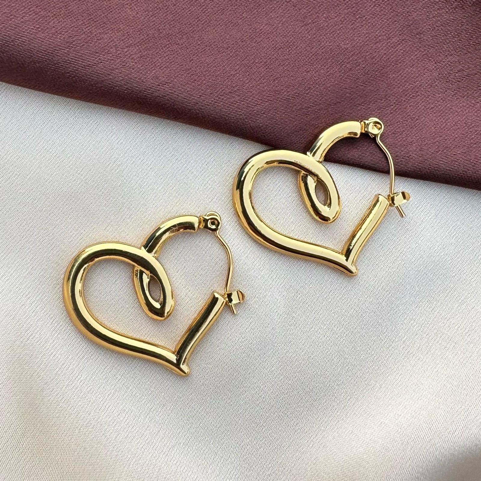Golden Whirl Heart Hoop Earrings
