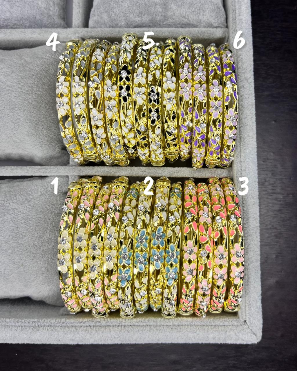 Gold Plated Floral Enamel Bangle