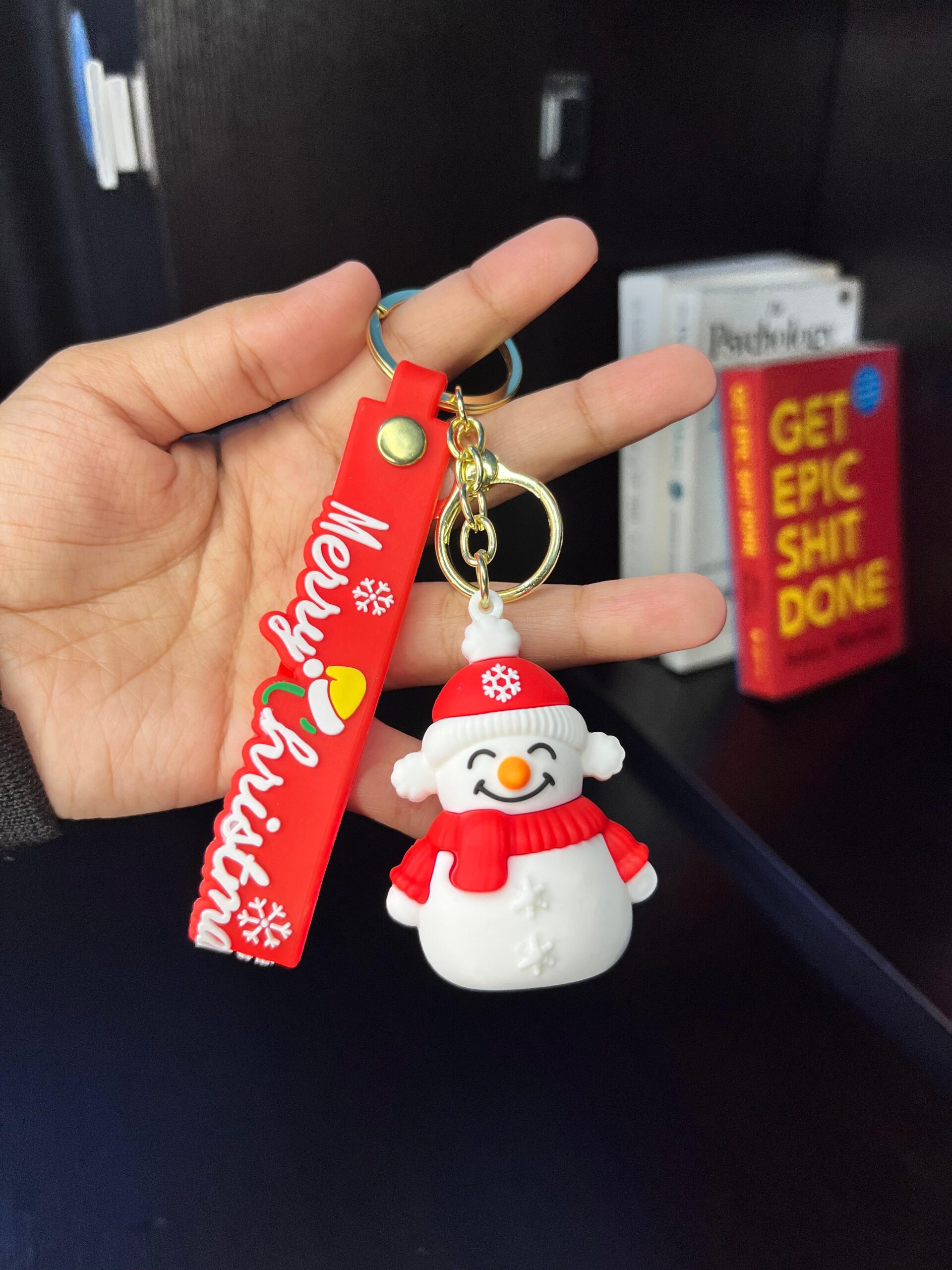 Merry Snowman Christmas Keychain
