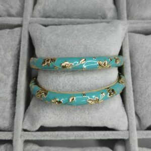 Turquoise Floral Cloisonné Enamel Gold-Plated Bangle