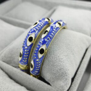 Royal Blue Evil Eye Cloisonné Enamel Gold-Plated Bangle