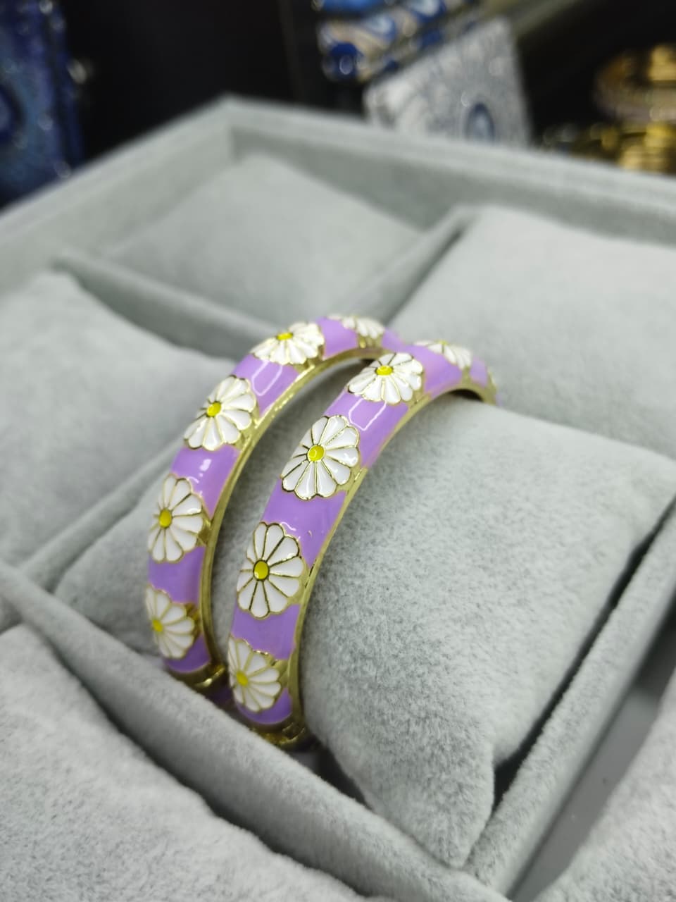 Lavender Floral Cloisonne Enamel Bangle - Image 2