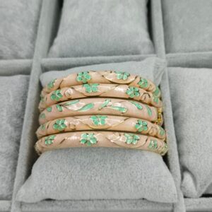 Peach & Mint Floral Cloisonne Enamel  Bangle